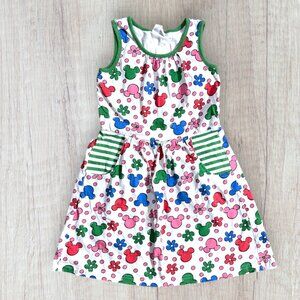 Disney Hanna Andersson Dress Mickey Mouse Floral Print Pockets Girls 8 / 130